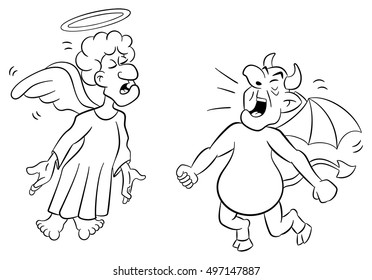 vector illustration of an angel and a devil 
