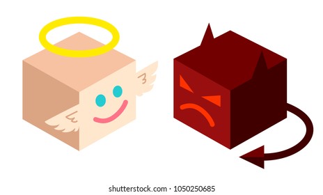 Vector illustration of a angel and devil in isometric style. Angel and devil in isomertry.