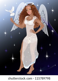 Vector Illustration of an Angel with a dove.