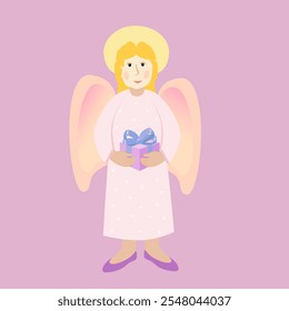 Vector - illustration of angel with a gift box in the hands.