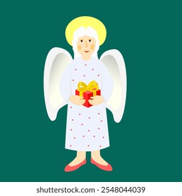 Vector - illustration of angel with a gift box in the hands.