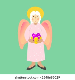 Vector - illustration of angel with a gift box in the hands.