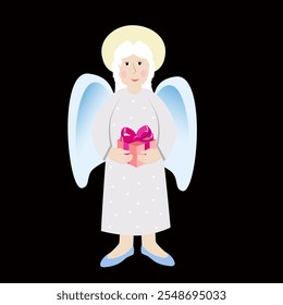 Vector - illustration of angel with a gift box in the hands.