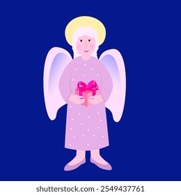 Vector - illustration of angel with a gift box in the hands.