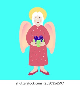 Vector - illustration of angel with a gift box in the hands.