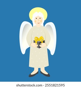 Vector - illustration of angel with a gift box in the hands.