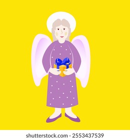 Vector - illustration of angel with a gift box in the hands.