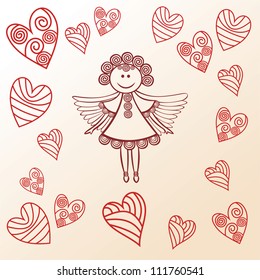 Vector illustration of angel and heart