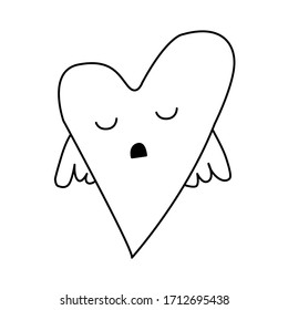 Vector illustration of an angel heart in doodle style. Suitable for postcards, backgrounds, leaflets, decorations, stickers. Eps 8.