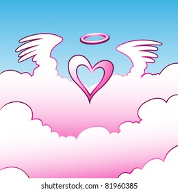 Vector Illustration of Angel Heart over the Clouds