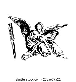 vector illustration of an angel with a knife