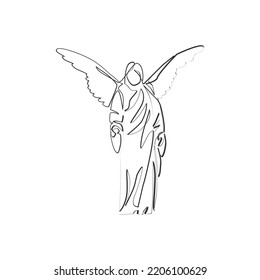 Vector illustration of an angel statue drawn in line art style