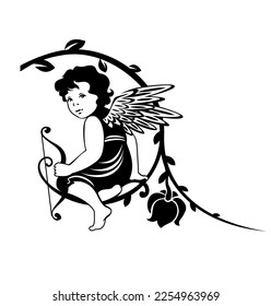 vector illustration angel valentine's day, heart, art arrow and bow, congratulations