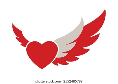 Ilustración vectorial de un ala angelical con corazón rojo