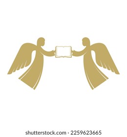 Vector illustration. The angels hold the Holy Book in their hands.