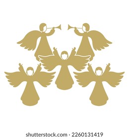 Vector illustration. Angels sing and praise God in heaven.