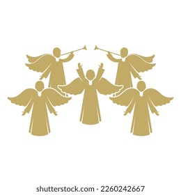 Vector illustration. Angels sing and praise God in heaven.