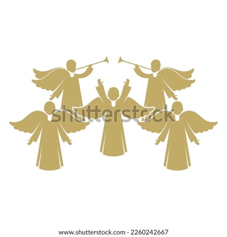 Vector illustration. Angels sing and praise God in heaven.