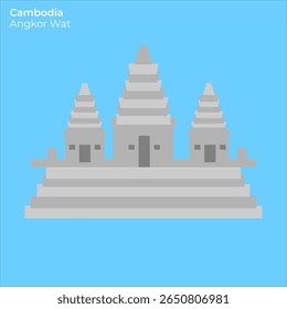 Ilustración vectorial de Angkor Wat, el emblemático complejo de templos de Camboya,
Utilizado en diseños antiguos, sagrados o de viaje, estilo de diseño de arte plano.
