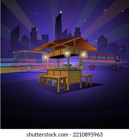 Vector illustration, Angkringan place to sell a variety of food, drinks at affordable prices, with a night atmosphere in the corner of the city.