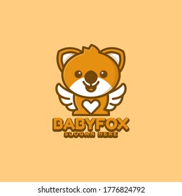 Vector illustration of angle baby fox logo, icon, sticker design template