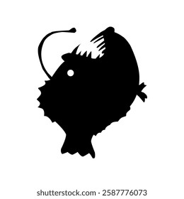 vector illustration anglerfish. Fish silhouette, black fish,