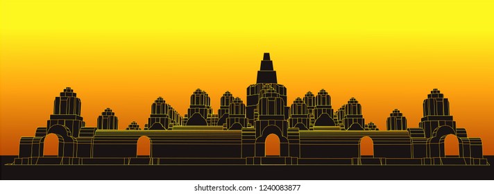 Vector Illustration, Angor wat in Siem reap in Cambodia landmark