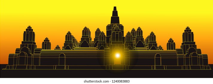 Vector Illustration, Angor wat in Siem reap in Cambodia landmark