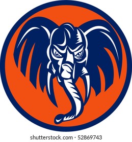 vector illustration of an angry african bull elephant set inside a circle