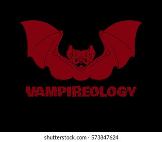 Vector illustration of angry bat with fangs  in hand drawn line style. Unique lettering with trendy blood font. Quote typographical background.  Template for card, poster, banner, print for t-shirt