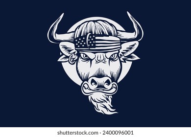 vector illustration of angry biker bull in blue and white colors