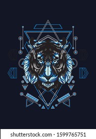 Vector illustration angry blue tiger, Jaguar, Panther in animal geometric