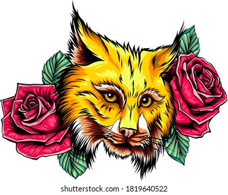 Vector illustration of angry bobcat face profile.