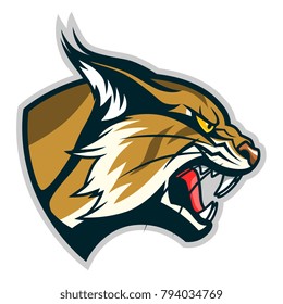 Vector Illustration Of Angry Bobcat Face Profile. Can Be Used As Mascot.