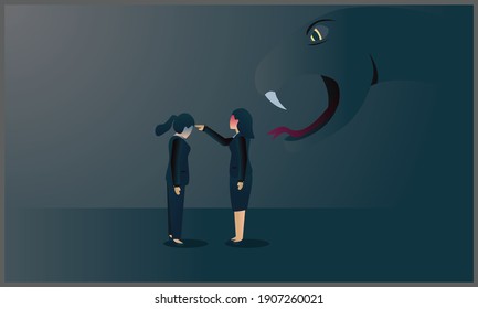 Vector illustration of angry boss business woman like a snake, with gray background