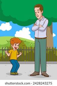 vector illustration of angry boy arguing with his father