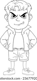 A vector illustration of an angry boy with an outline