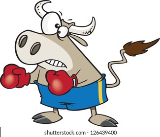 Vector illustration of angry bull wearing shorts and boxing gloves