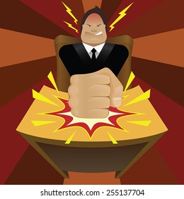 Vector illustration of angry businessman beating table in cartoon style