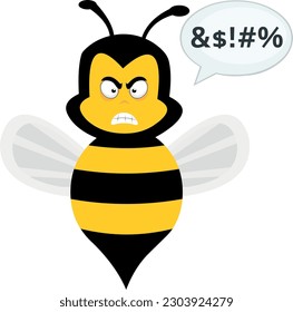 vector illustration of angry cartoon bee with a speech bubble insulting