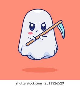 Ilustração vetorial de Angry Cartoon Ghost Imitando o Ceifador.