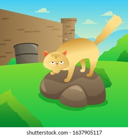 a vector illustration of the angry cat on a rock