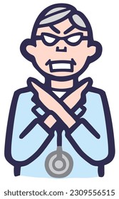 Vector illustration of an angry, cautioning, explaining doctor