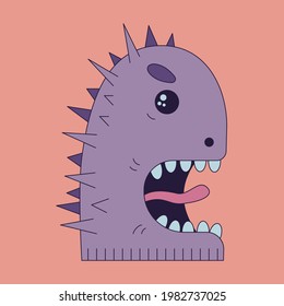 Vector illustration of an angry character in doodle style. An evil prickly character with spikes to protect against enemies yells at someone. Vector illustration
