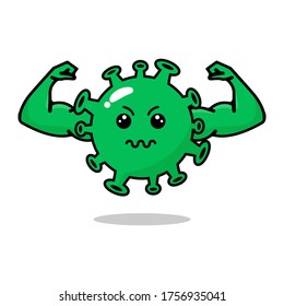 vector illustration of angry corona virus showing muscle.