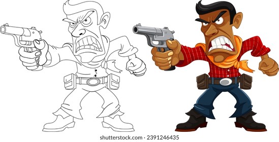 Vector illustration of an angry cowboy holding a gun