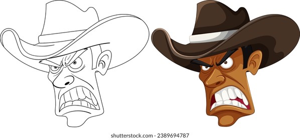 Vector illustration of an angry cowboy wearing a hat