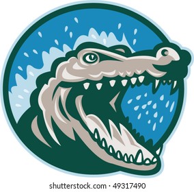 vector illustration of an Angry crocodile or alligator head snapping set inside circle.