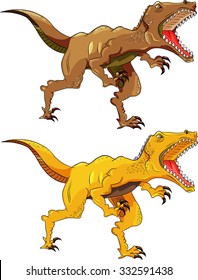 Vector illustration of angry dinosaur raptor different color