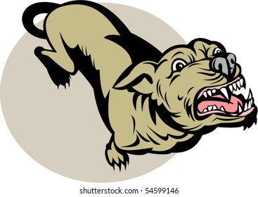 vector illustration of an Angry Dog barking about to attack viewed from a high angle